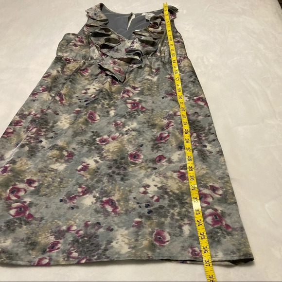 LOFT Gray & Purple Watercolor Print Ruffle Dress 4 - Picture 11 of 15
